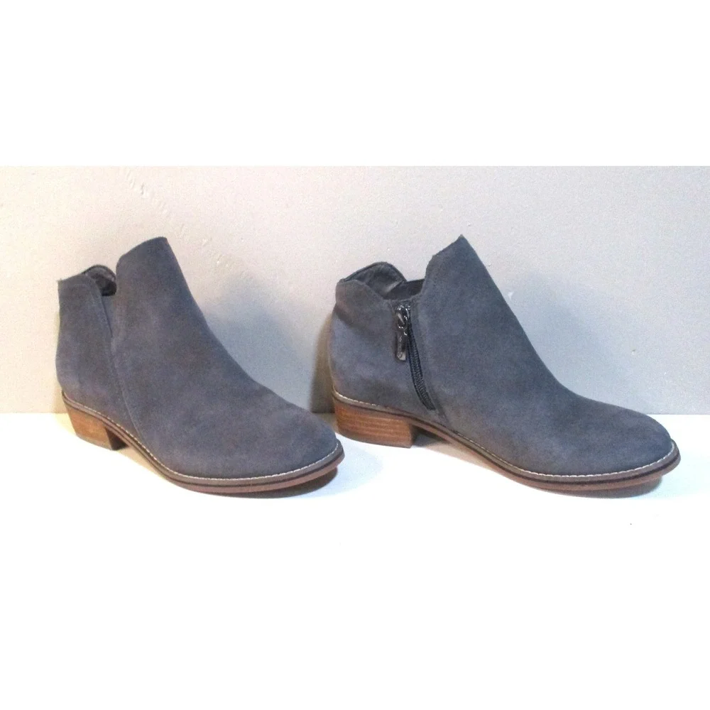 Blondo Waterproof Grey Suede Ankle Boots B6241 Women 7.5M Low Stackd Heel Zipper
